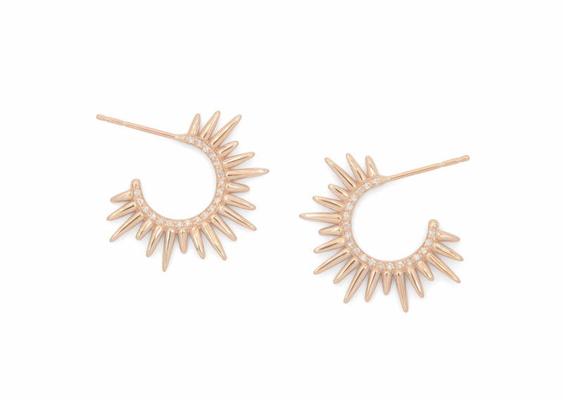 spiky rose gold sea urchin earrings with pave set diamonds