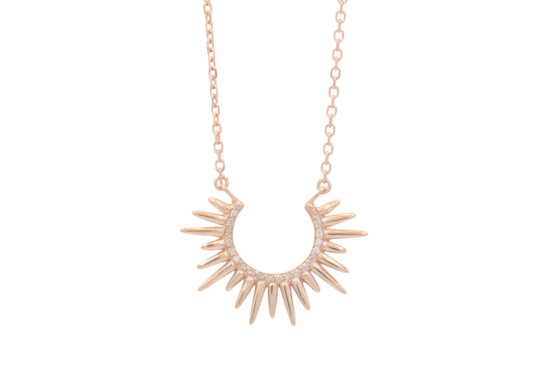 spiky solid rose gold urchin necklace with diamonds