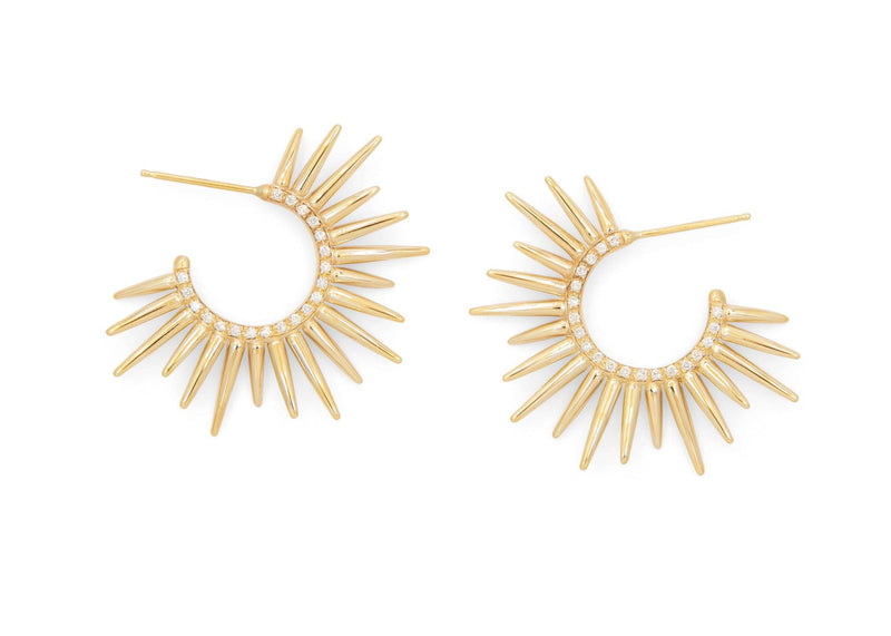14k yellow gold spiky urchin earrings with pave set diamonds