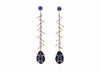 dangly earrings with black tabasco geodes gold barbells and purple sapphires