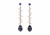 dangly earrings with black tabasco geodes gold pins in chain and purple sapphires