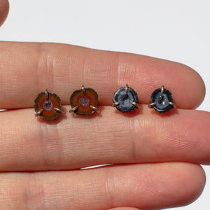 miniature tabasco geode earrings in hand