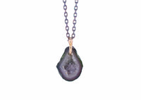 pear shaped tabasco geode necklace on oxidized silver chain and gold loop