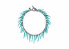 oxidized silver fringe bracelet with teal powder coated spikes