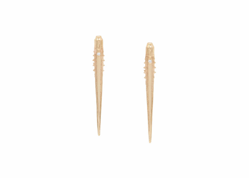 small gold urchin spine earrings with diamonds